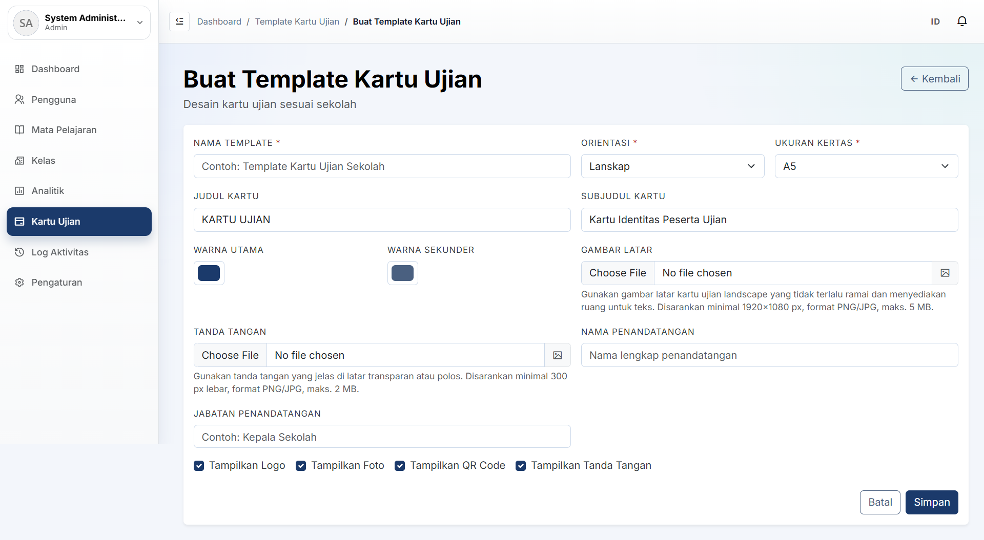 Tampilan sistem CBT Pro