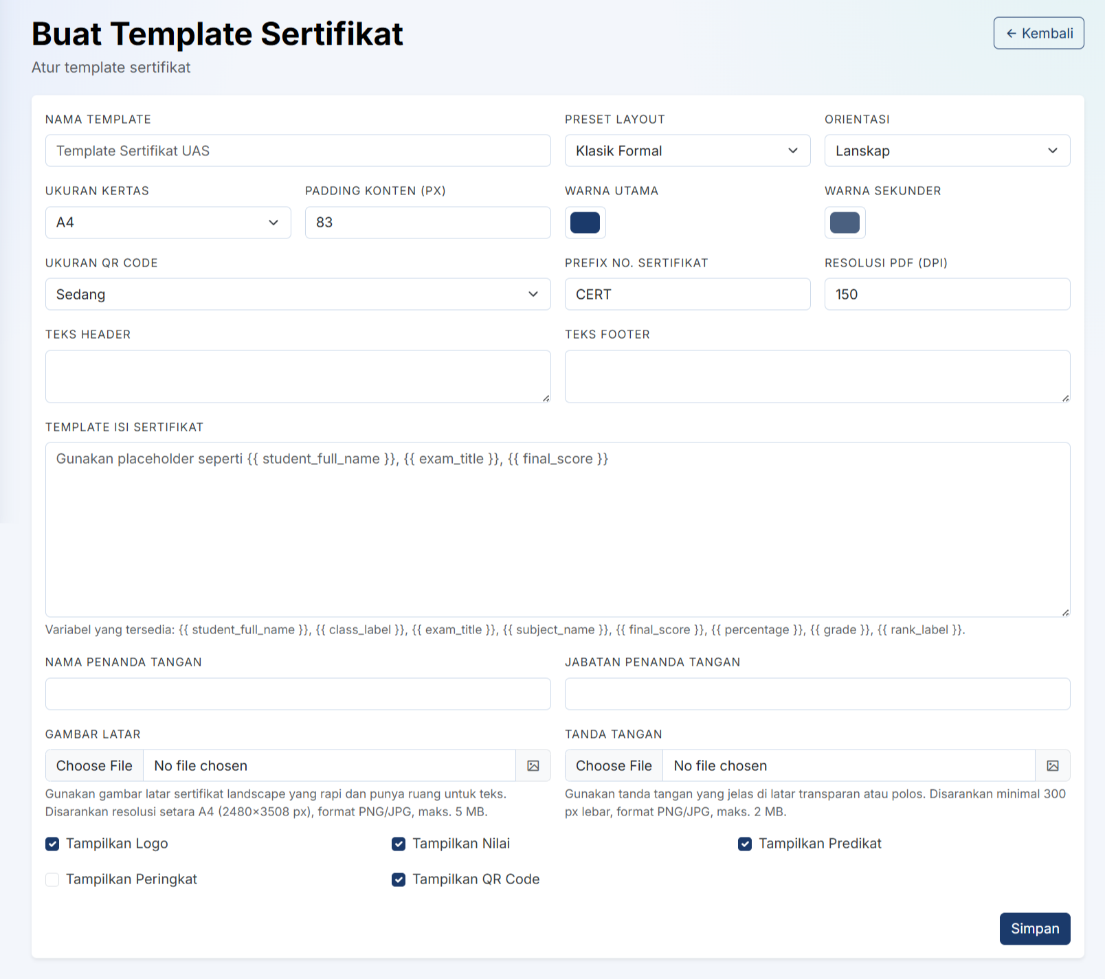 Tampilan sistem CBT Pro