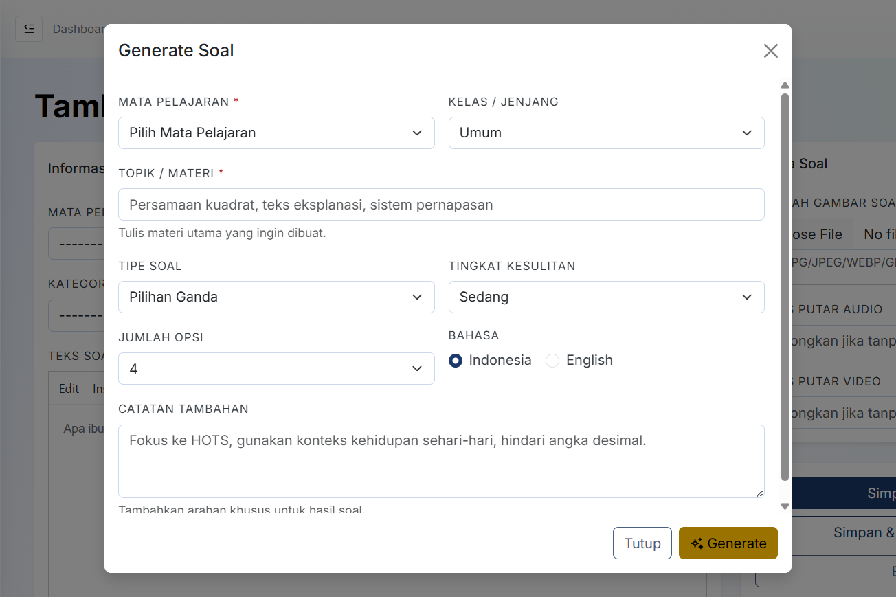 Tampilan sistem CBT Pro